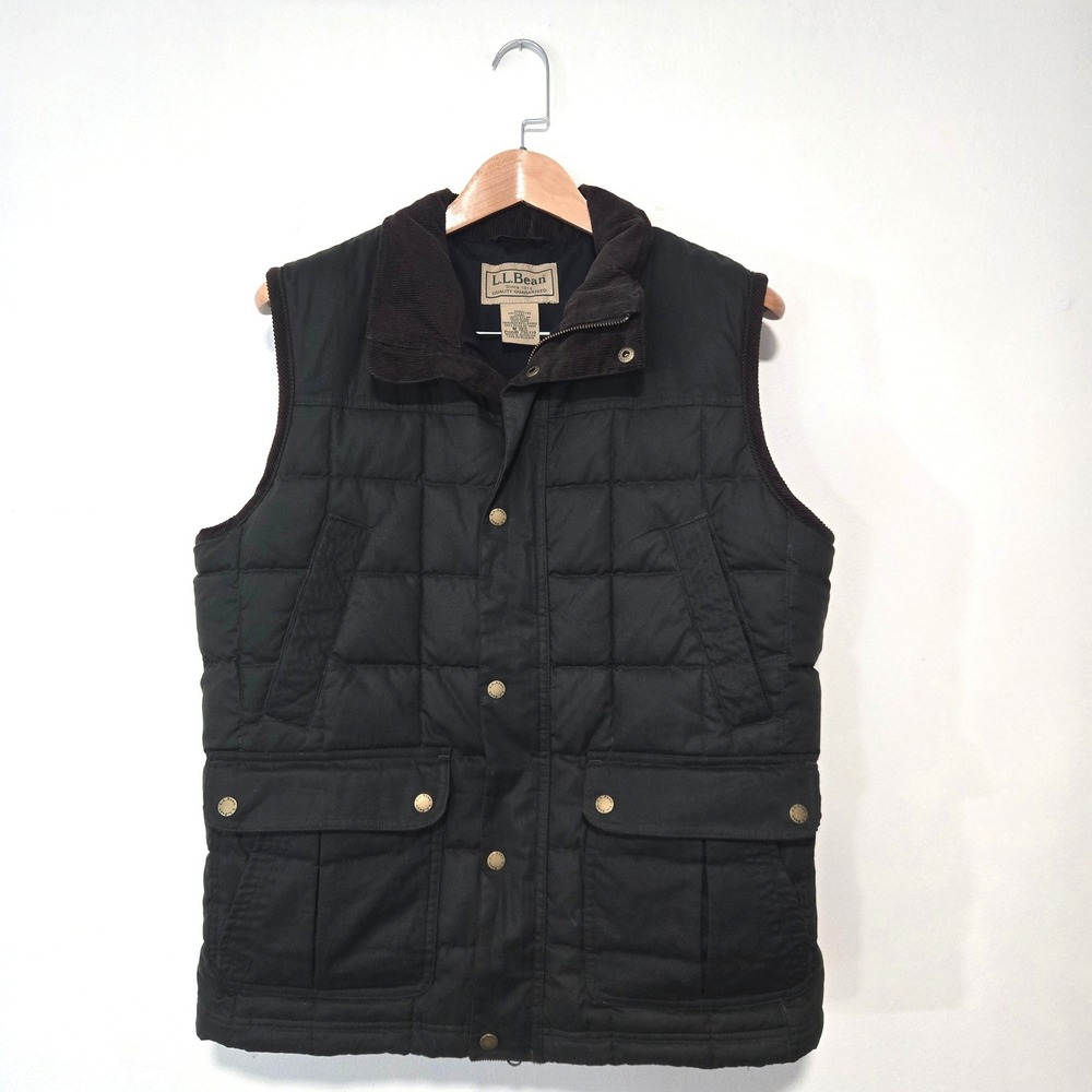 L.L. Bean Downtek Quilted Vest Mens M Green Duck Down Corduroy Trim 296114
